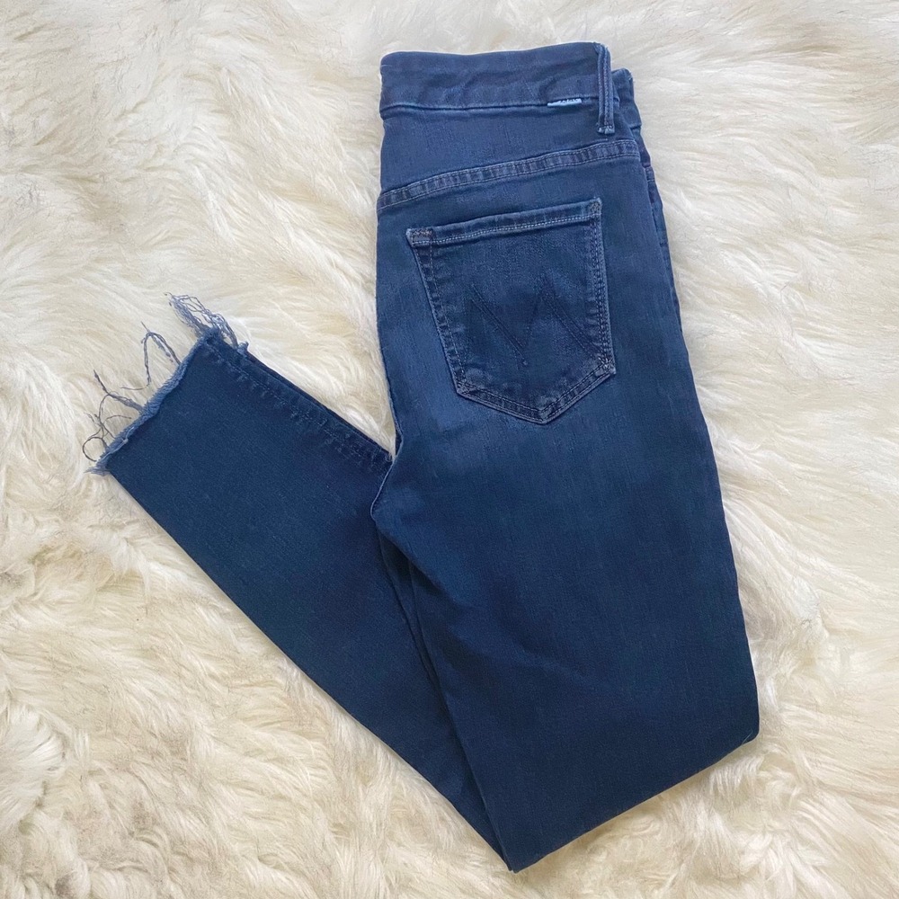 Mother High Waisted Looker Skinny Ankle Jeans Womens 26 Blue Raw Hem Denim - Picture 1 of 9